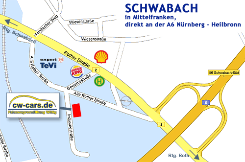 Anfahrt cw-Cars Schwabach